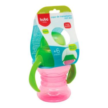 Imagem de Copo treinamento com alca buba bico em silicone rosa 200ml ergonomico 