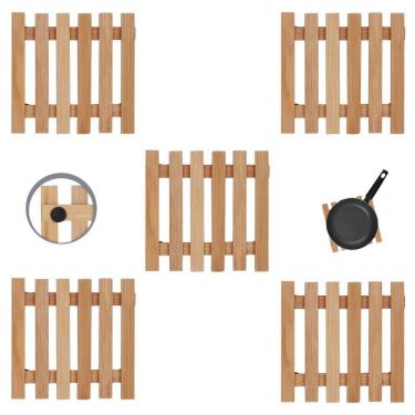 Imagem de Descanso De Panela Quadrado Madeira Ripado 14,5Cm Kit 05 Un