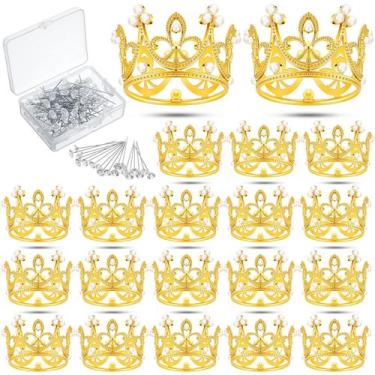 Imagem de Cake Topper Sureio Crown e 100 pinos de flores dourados de 5 cm