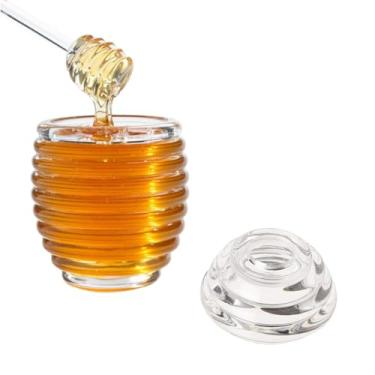 Imagem de Meleira Pote de Mel em Acrílico Transparente Design Colmeia 200ml Com Tampa e Pegador