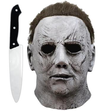 Imagem de Máscara de Michael Myers, máscara de terror de Halloween para adultos, máscara de grito para cosplay, festa de Halloween com faca, acessório MyersCostume para cosplay