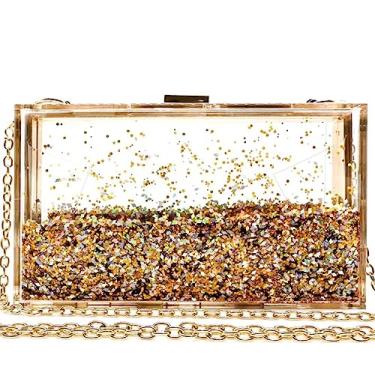 Imagem de JeVenis Bolsa clutch com lantejoulas transparentes mágicas para festa de formatura e noiva, Dourado, One Size