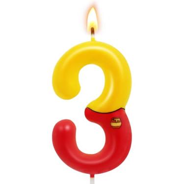 Imagem de Velas de bolo de aniversário de urso de desenho animado amarelo - Decorações de festa para chás de bebê e enfeites de cupcake (número 3)