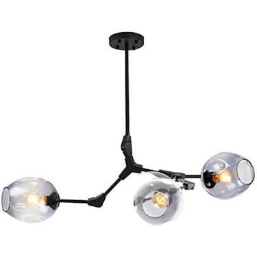 Imagem de Lustre E27 Nordic Glass Ball Chandelier Altura ajustável, Lustre preto fosco, E26 Metal Hand Blow Branches Pendant Light, Luminárias de globo de meados do século de 79"