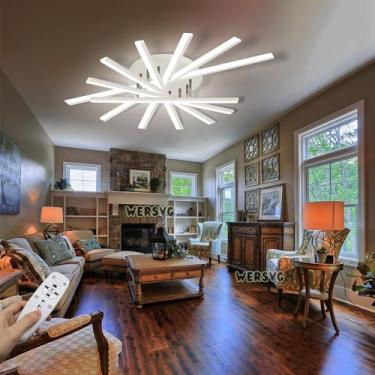 Imagem de Luminária de teto LED moderna regulável com controle remoto 3000K-6000K design linear lâmpada de sala de estar metal acrílico iluminação LED para sala de estar quarto sala de jantar escritór