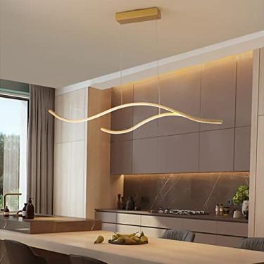 Imagem de Luminária pendente moderna com design de ondas douradas e altura ajustável, lustre criativo de metal para ilha de cozinha e mesa de jantar, 30 W, LED branco quente, 100 cm