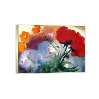 Imagem de BMZFYBS Arte de parede em tela de flores reprodução de pintura famosa - imagens de moldura prateada para sala de estar - pôster e impressões de decoração de flores 70 x 100 cm 27 x 39 pol
