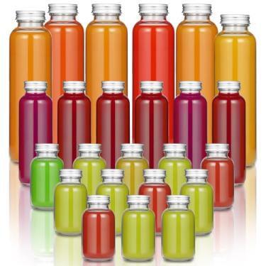 Imagem de Gerrii 24 garrafas de vidro com tampas 142 g 283 g 473 ml recipientes de suco reutilizáveis pote de água transparente vazio com tampa à prova de vazamento para chá, leite e bebidas