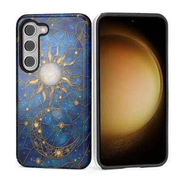 Imagem de Punmada Capa para Samsung Galaxy S23 FE, capa rígida híbrida à prova de choque de silicone à prova de choque para Samsung Galaxy S23 FE linha dourada padrão mármore sol lua