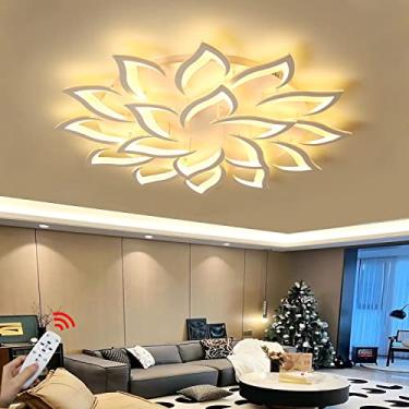 Imagem de Luminária de teto LED moderna com regulagem de intensidade, luminária de teto criativa em formato de flor, pétalas de acrílico de metal branco, luz de teto decorativa para sala de estar, sal