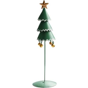 Imagem de Árvore de Natal de 24 cm com sino dourado, pequena árvore fina para famílias, crianças e amigos (laranja, verde, rosa)