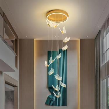Imagem de Lustre moderno de alumínio LED grande escadaria luz pendente borboleta acrílico regulável lâmpada suspensa altura ajustável teto alto luminária adequada para sala de estar villa quarto foye