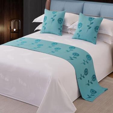 Imagem de Cachecol de corredor de cama de hotel, colchas, decorativas, macias, sem desbotamento, toalha de cama simples e elegante para solteiro, Queen, tamanho king, azul 2||50 x 210 cm para cama de 1,5 m