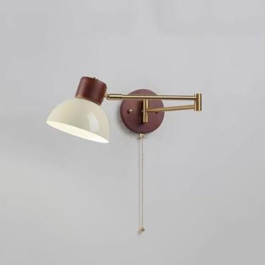 Imagem de Luminária de parede de madeira nórdica, arandela de braço oscilante dourada, cabeceira ajustável flexível, iluminação de leitura, abajur de metal creme, luminária de decoração para casa em m