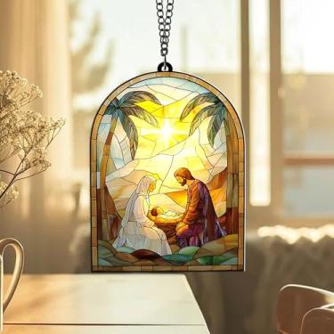 Imagem de Captador de sol de acrílico para presépio – enfeite de Natal cristão para pendurar na janela – Decoração de presépio religioso para casa, igreja, exibição de férias – Ornamento espiritual da Sagrada