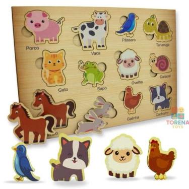 Imagem de Brinquedo Educativo Quebra Cabeça Encaixe Educativo Animais Autismo 12