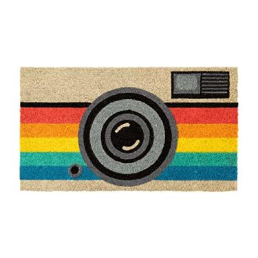 Imagem de Fisura - Capacho de câmera retrô original de coco com suporte de PVC antiderrapante antiderrapante capacho de boas-vindas engraçado pintado à mão. Tamanho: 70 cm x 40 cm