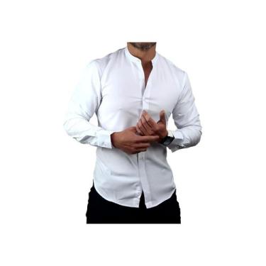 Imagem de Camisa masculina branca com gola mao tamanho S 100% algodão - Lightbek