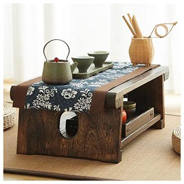 Imagem de Mesa de centro estilo tatami, mesa de chá pequena, mesa multifuncional com janela e prateleira de armazenamento aberto, mesa baixa para casa, quarto, cama, mesa para computador portátil c
