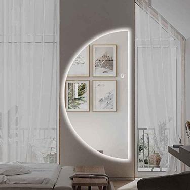 Imagem de Espelho de parede para casa de banho, espelho LED, espelho de toucador regulável em 3 cores para parede, espelho inteligente de meia lua, espelho retroiluminado sem moldura para quarto, entrada de