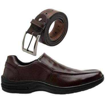 Imagem de Sapato Social Confort De Couro Ortopédico + Cinto 100% Couro (Marrom, BR, Adulto, Numérico, 46)