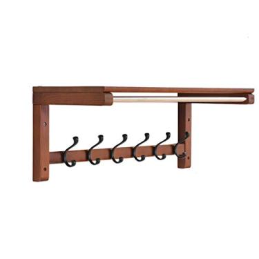 Imagem de Cabide de madeira montado na parede 6 ganchos de metal gancho prateleira superior trilho casaco roupas roupão chapéu saco chave cachecol cozinha sala de estar banheiro quarto varanda
