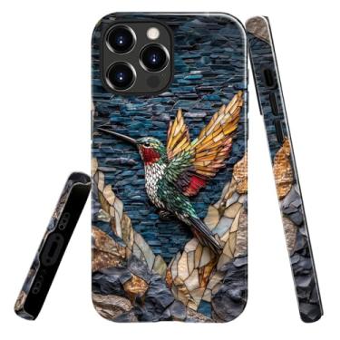 Imagem de heindiy Compatível com iPhone 14 Pro, capa brilhante, proteção total, à prova de choque, anti-arranhões, capa de TPU, capas para homem mulher - beija-flor vitral