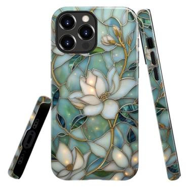 Imagem de heindiy Compatível com iPhone 16 Pro, capa brilhante, proteção total, à prova de choque, anti-arranhões, capa de TPU, capas para homens e mulheres - flores de magnólia vintage