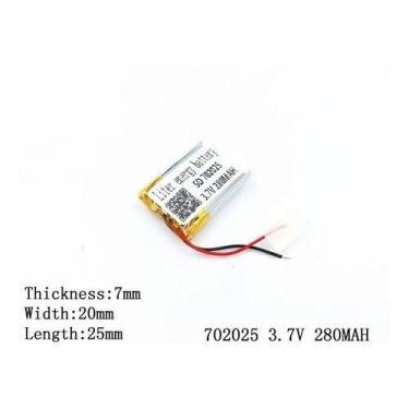 Imagem de Bateria  7mm X 20mm X 25mm 3,7v 280mah Com 2 Fios 702025 - bgb