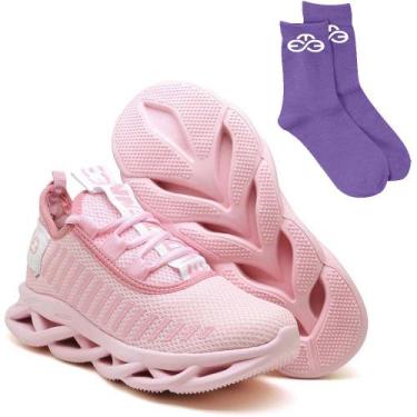 Imagem de Tênis Easy Style Feminino Evoltenn Solado Trançado Moderno + Meia, Ros