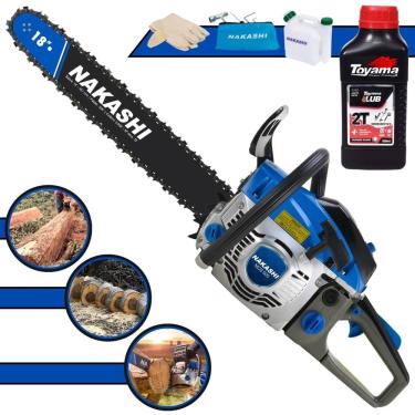 Imagem de Motosserra Nakashi NCS-500 À Gasolina 49,3cc Alta Potência e Rotação Com Sabre 18’` Corrente 28 Dentes + 1 ÓLEO TOYAMA 2T EXTRA