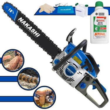 Imagem de Motosserra Nakashi NCS500 Profissional À Gasolina 49,3cc Alta Potência Com Sabre 18’` Corrente 28 Dentes, Carburador Walbro e Vela NGK + ÓLEO STIHL 2T