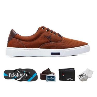 Imagem de Kit Sapatênis Lona com Chinelo Carteira Cinto Meia Casual - Polo Joy, 