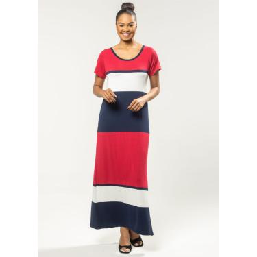 Imagem de Vestido Longo Pau a Pique Listrado Vermelho e Azul Marinho
