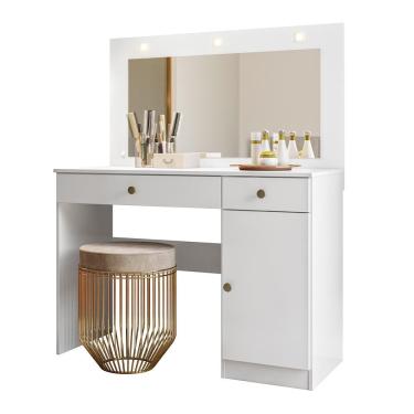 Imagem de Penteadeira Camarim Bella Com 3 Gavetas E 1 Porta E Led Branco Branco