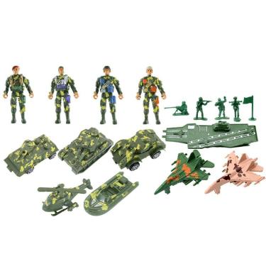 Imagem de Kit Brinquedos Veículos Militares Soldados Miniatura 17 Pçs