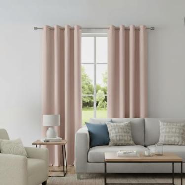 Imagem de Cortina Blackout Dupla Face 300x220cm, Rosa, Linho Rústico, Vedação 100%, Ilhós Prata, Estilo Moderno para Sala e Quarto - Confort Linens
