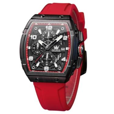 Imagem de OLEVS Relógio masculino luxuoso, mostrador grande, preto, relógios de pulso de silicone, quadrado, multifuncional, à prova d'água, cronógrafo, analógico, quartzo, dourado, retangular, relógios para