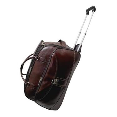 Imagem de Mala de Viagem Grande com Rodas e Alça de Mão, Couro Marrom, Estilo Clássico
