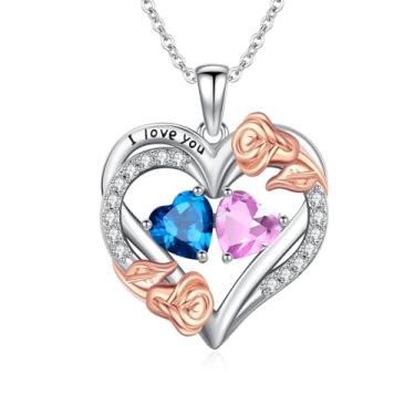 Imagem de WYDDO Colar de pedra do mês de nascimento para mulheres, mãe, colar com pingente de coração, colar de flor de rosa, joia de pedra de nascimento para a família das mães, presente de aniversário para