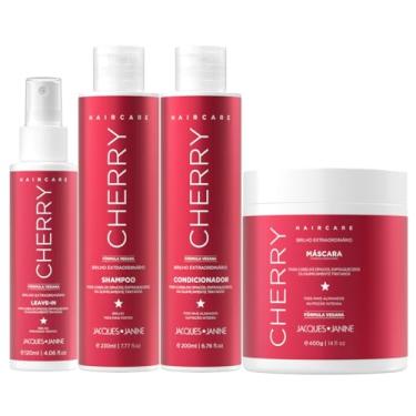 Imagem de Kit Cherry Cereja Jacques Janine Shampoo 230ml Condicionador 200ml Máscara Hidratação 400g Spray Protetor Térmico Antifrizz 120ml