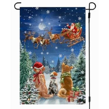 Imagem de RABUSOFA Trenó do Papai Noel, bandeira de jardim de Natal, Papai Noel, rena, cão, decorações de Natal (10) (azul, tamanho do jardim: 30,5 x 45,7 cm)
