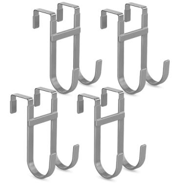 Imagem de FYY Ganchos sobre a porta – Pacote com 4 cabides organizadores de gancho duplo resistente com borracha antiderrapante para uso em toalhas, roupas, chapéus e bolsas no banheiro, quarto, cozinha – Serve