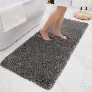 Imagem de Ruggnovea Tapete de corredor de banheiro 61 x 180 cm cinza escuro lavável à máquina tapete de banho longo grosso antiderrapante para banheiro tapete grande absorvente para banheira