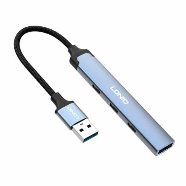 Imagem de Hub DS-74U 4 Portas USB de Alta Velocidade 5 Gbps com Cabo Adaptador Duplo USB-A e Tipo C, Expansão para Notebook e Tablet, Caixa de Liga de Alumínio