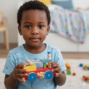 Imagem de Brinquedo Pedagógico Educativo Em Madeira Carrinho Bate Tambor Com Movimento