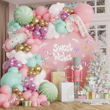 Imagem de PageebO Decorações de festa Candy Land, balões de folha de pirulito rosa pastel e verde para doces lembrancinhas de festa de aniversário, lembrancinhas de festa de Natal, chá de bebê, decoração