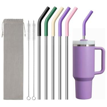 Imagem de Diumepo Canudo de metal de 1,134 g para copo Stanley, copo simples, moderno, meoky, 5 canudos reutilizáveis de aço inoxidável com ponta de silicone, canudos de substituição para copos de 1,134 g,