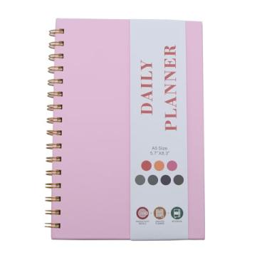 Imagem de Agenda espiral com bandagem e bolsos internos, capa dura de poliuretano A5, 70 folhas/140 páginas para fazer para estudo e escritório (rosa)
