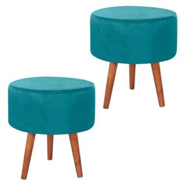 Imagem de Kit 2 Puff Puf Redondo Pes Palito 44x40cm Suede Azul Mpassos Azul - Pa